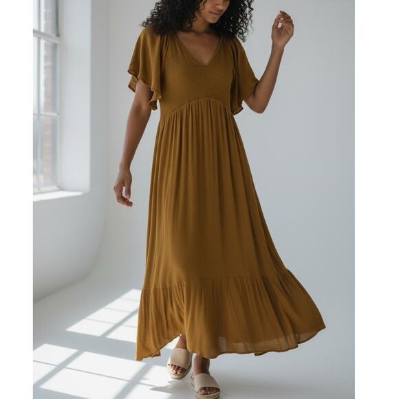 Baltic Born Dresses & Skirts - Baltic Born Medium Felicity Dress Butterscotch Tiered Midi Milkmaid Cottagecore